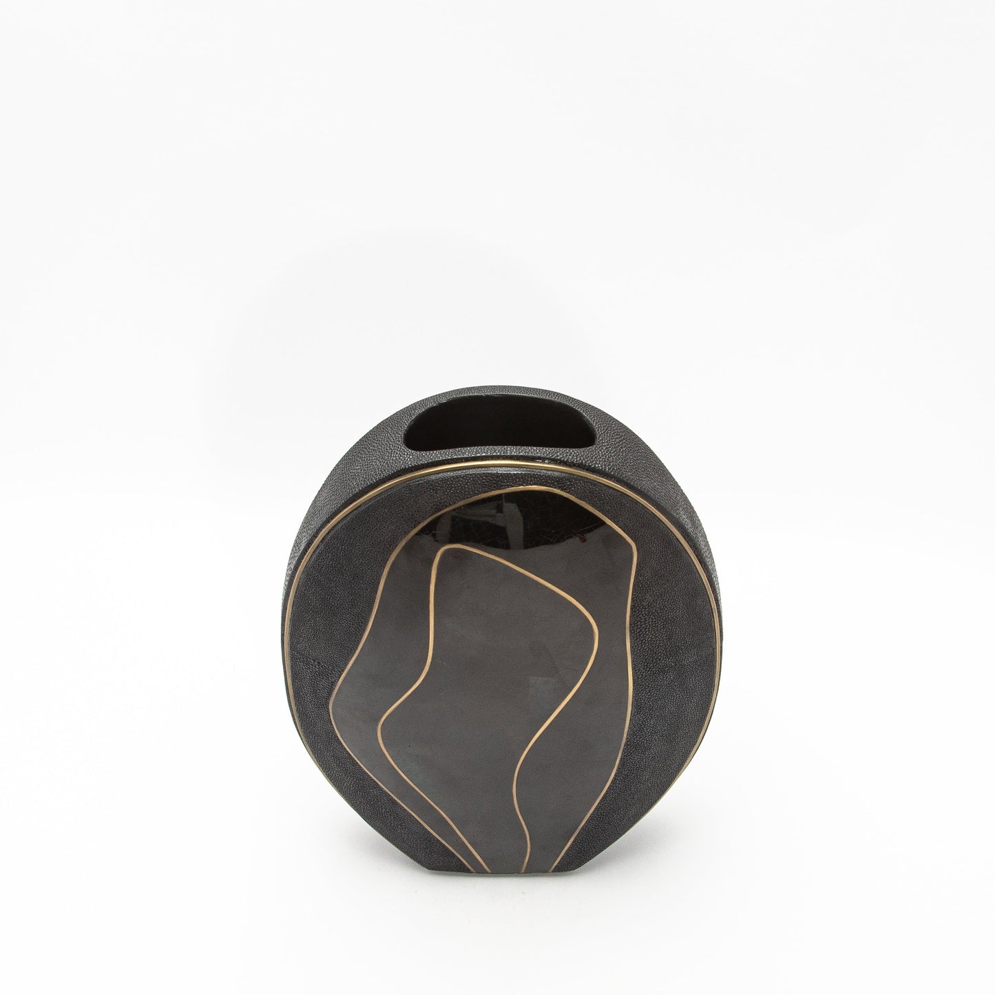 Vase in Black Shagreen, Shell, and Brass by R&Y Augousti