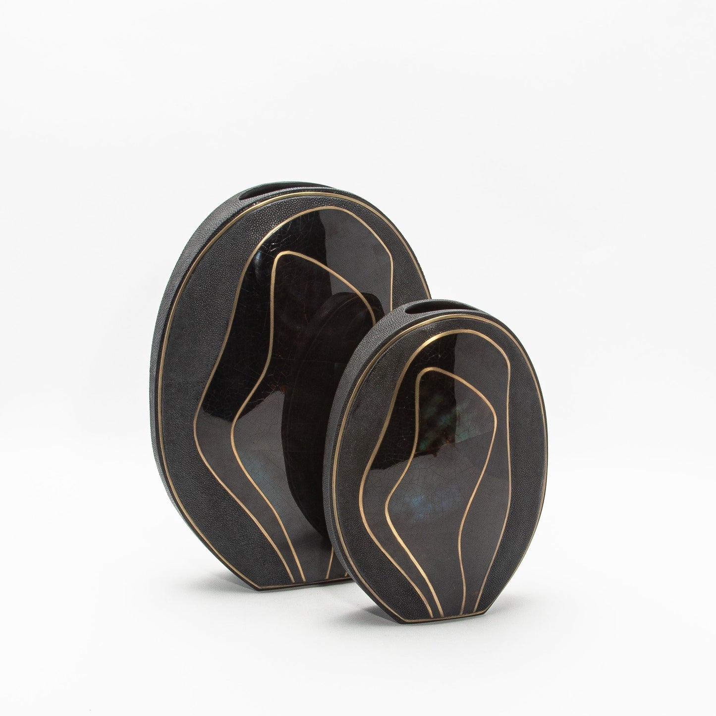 Vase in Black Shagreen, Shell, and Brass by R&Y Augousti