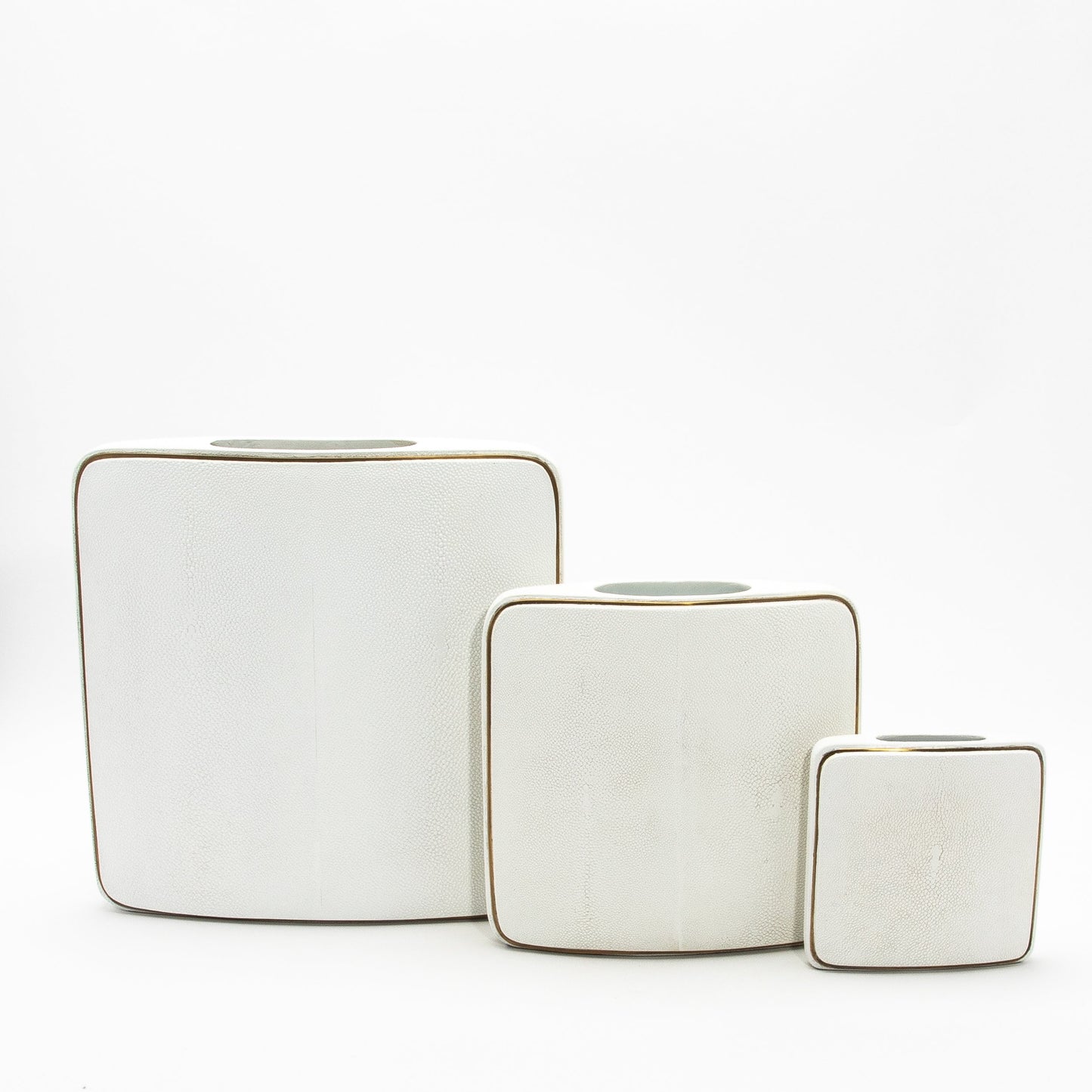 Vase in White Shagreen with Brass by R&Y Augousti