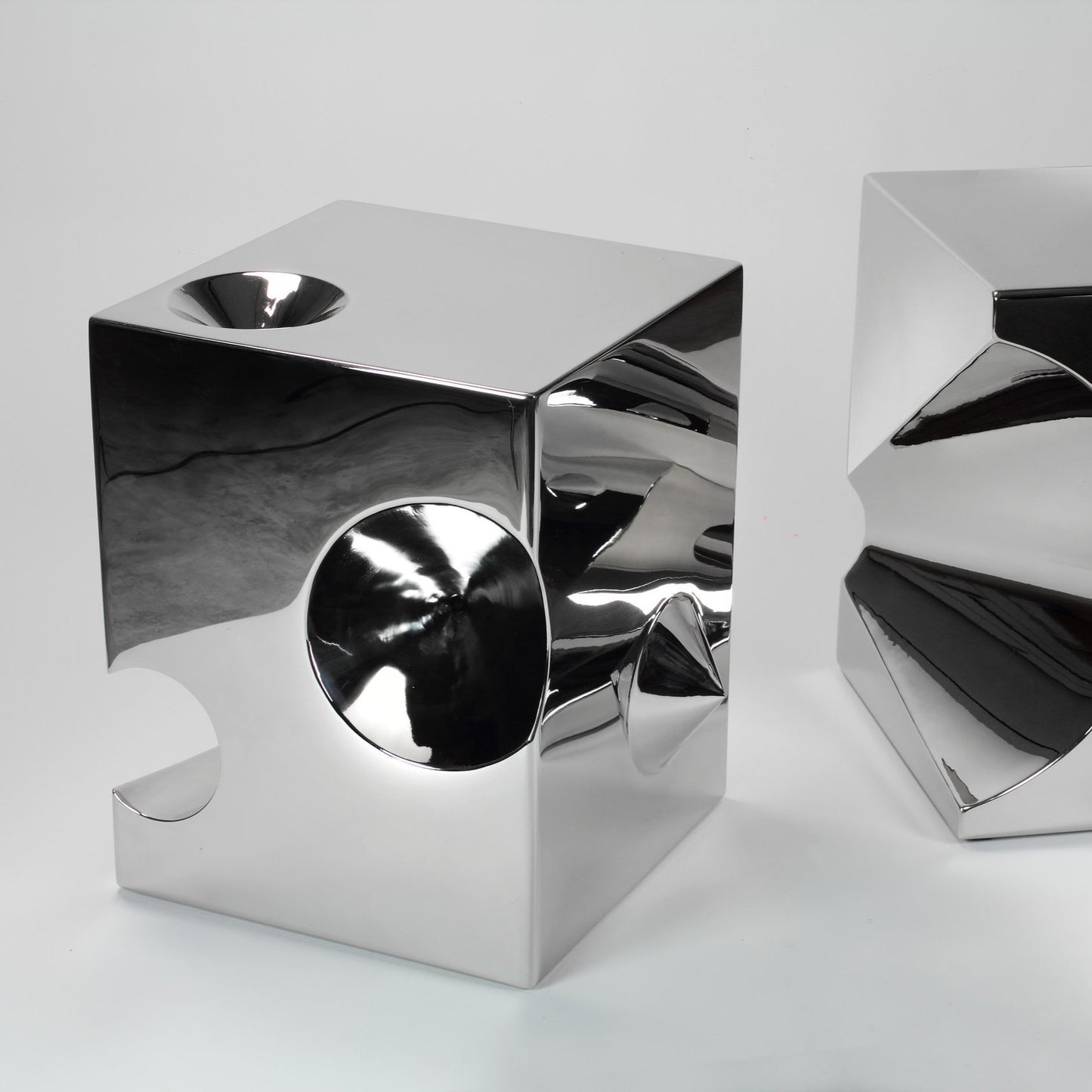 Pair of Side Tables in Polished Stainless Steel by Barberini & Gunnell