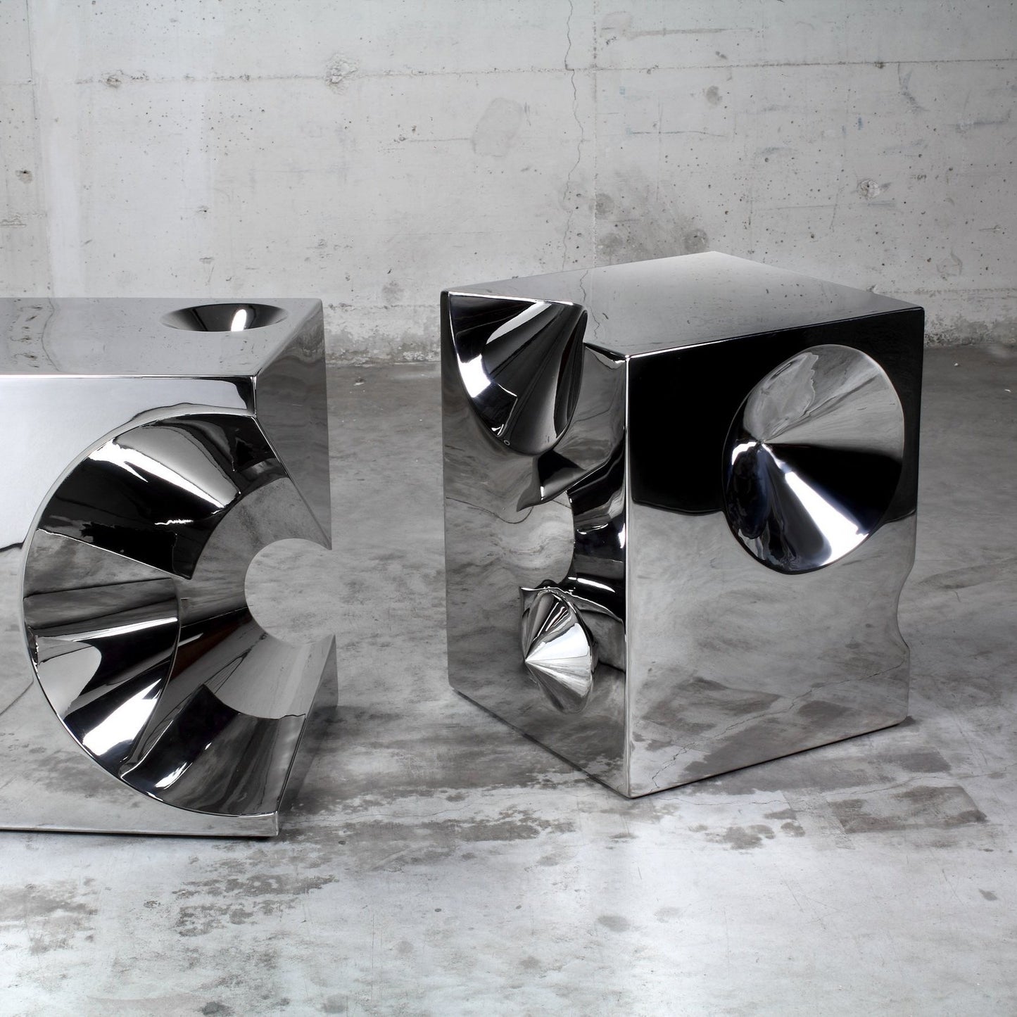 Pair of Side Tables in Polished Stainless Steel by Barberini & Gunnell