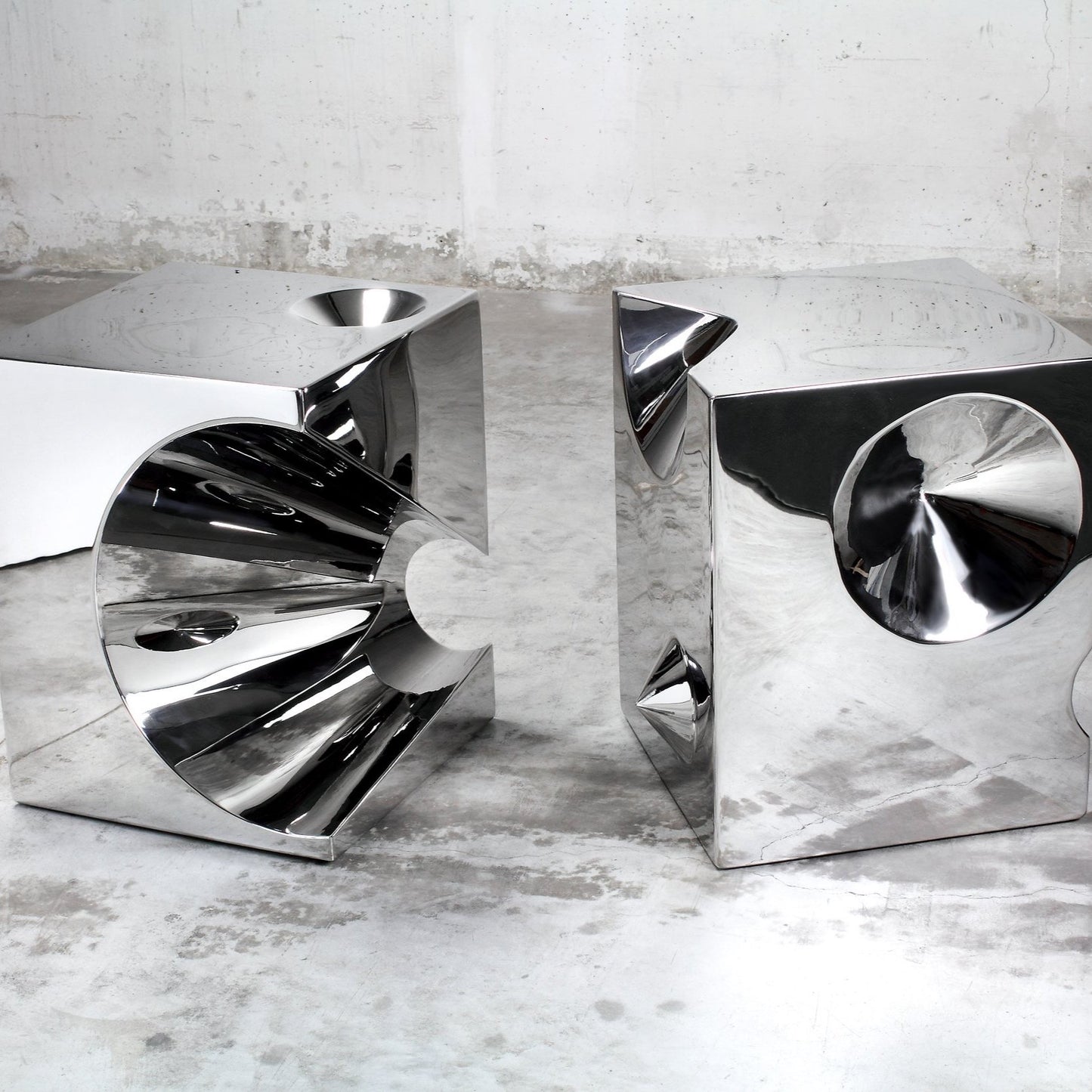 Pair of Side Tables in Polished Stainless Steel by Barberini & Gunnell