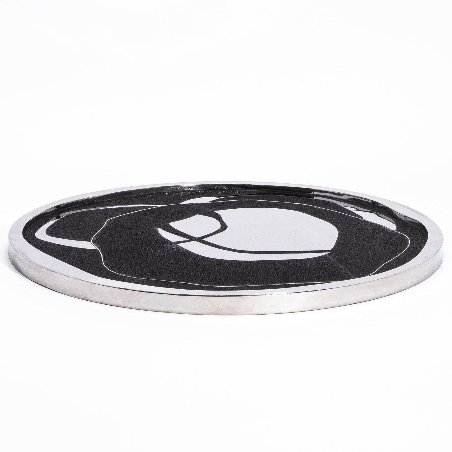 Round Shagreen Tray with Polished Stainless Steel by R&Y Augousti