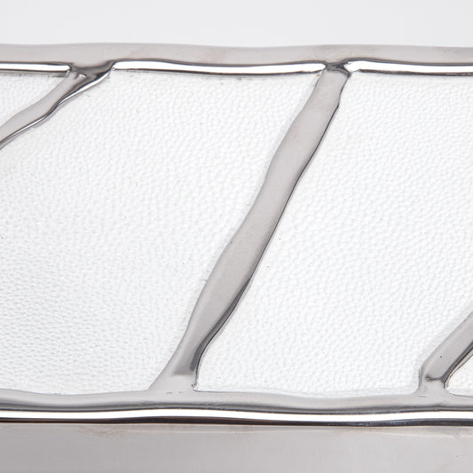 Modern Box in White Shagreen with Polished Stainless Steel by R&Y Augousti