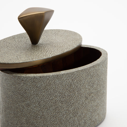 Set of 2 Boxes in Grey Shagreen with Bronze Patina Brass Knob by Kifu Paris
