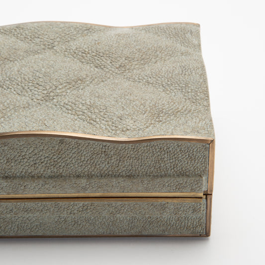 Set of 3 Quilted Boxes in Grey Shagreen with Bronze Patina Brass by Kifu Paris