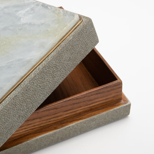 Set of 3 Square Boxes in Shagreen and Quartz with Brass Frame by R&Y Augousti