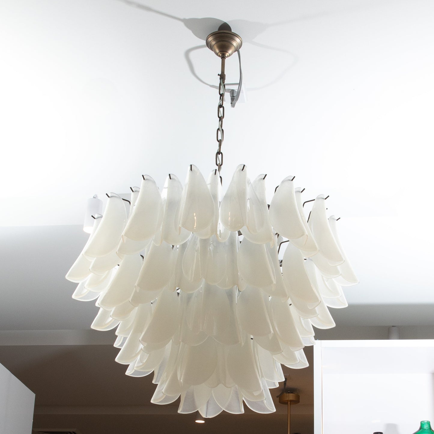Hand-Blown Murano Feather Chandelier in Opaline Glass and Oil Rubbed Bronze