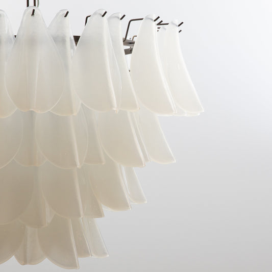 Hand-Blown Murano Feather Chandelier in Opaline Glass and Oil Rubbed Bronze