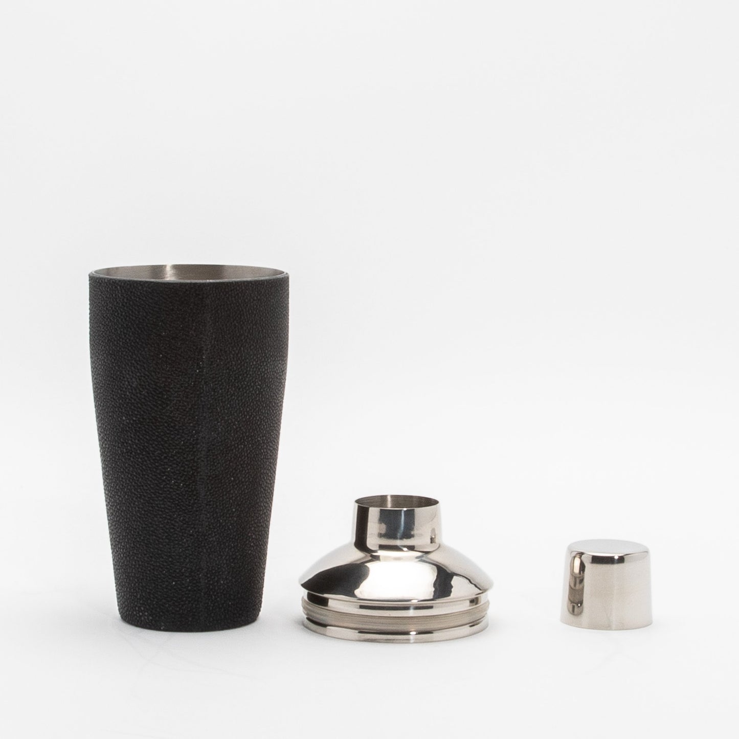 Shaker in Black Shagreen with Stainless Steel by KIFU Paris