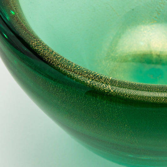 Murano Bowl in Green with 24-Karat Gold Flecks