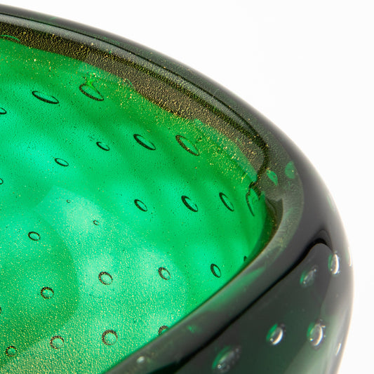 Murano Bowl in Green with 24-Karat Gold Flecks and Bullicante Detailing