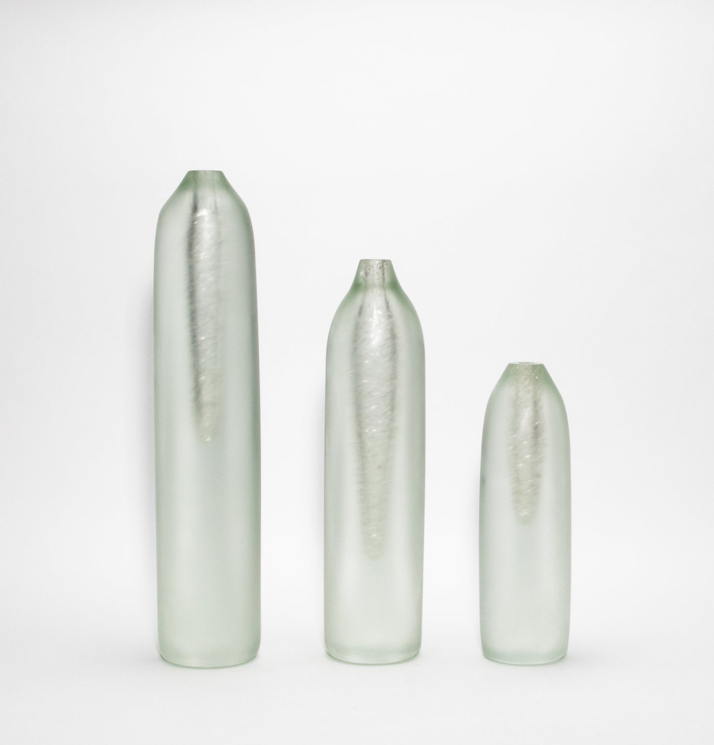 Set of 3 Murano Voda Vases / Bottles in Frosted Silver