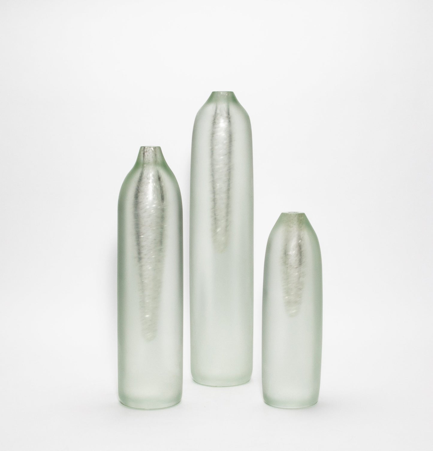 Set of 3 Murano Voda Vases / Bottles in Frosted Silver