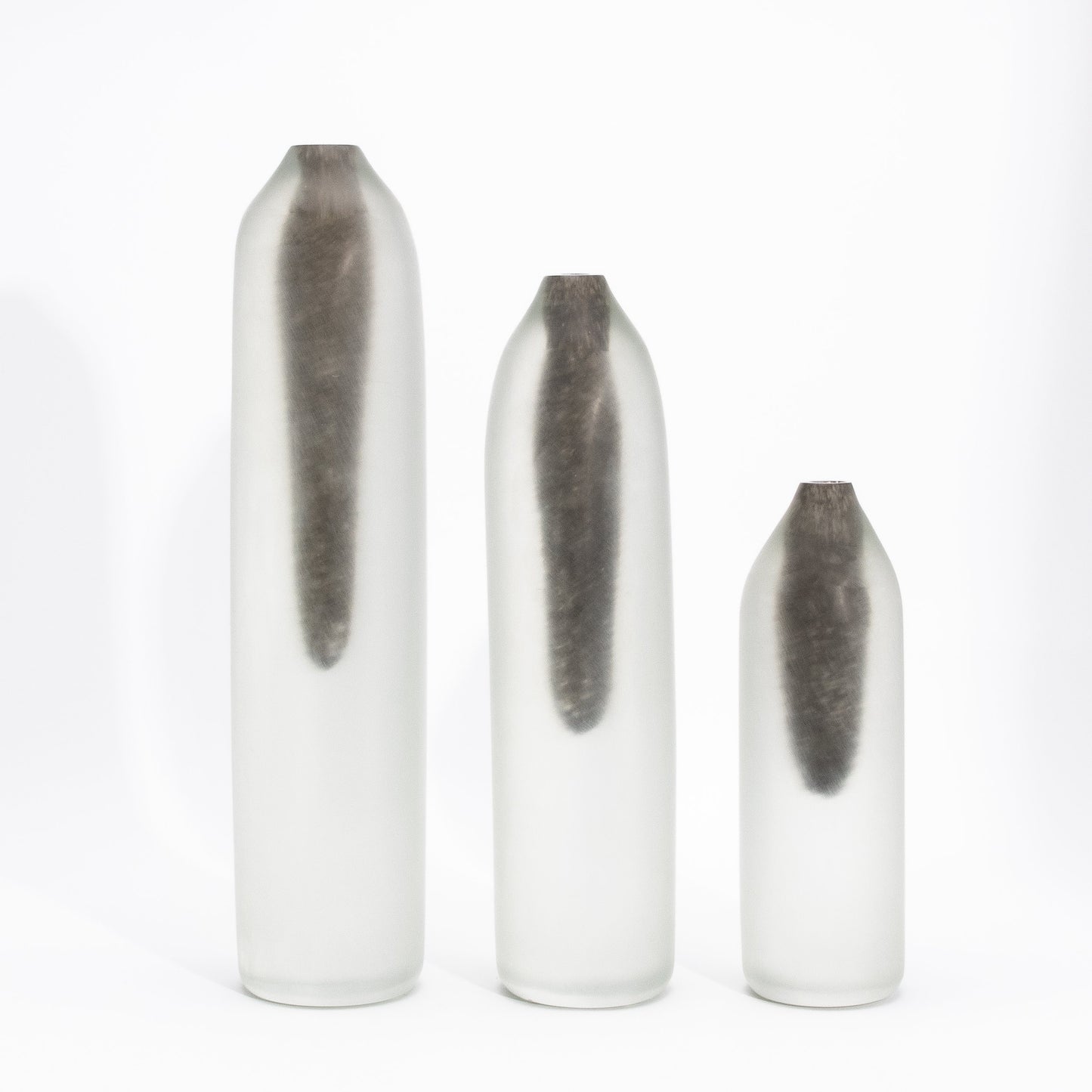 Set of 3 Murano Voda Vases / Bottles in Frosted Brass