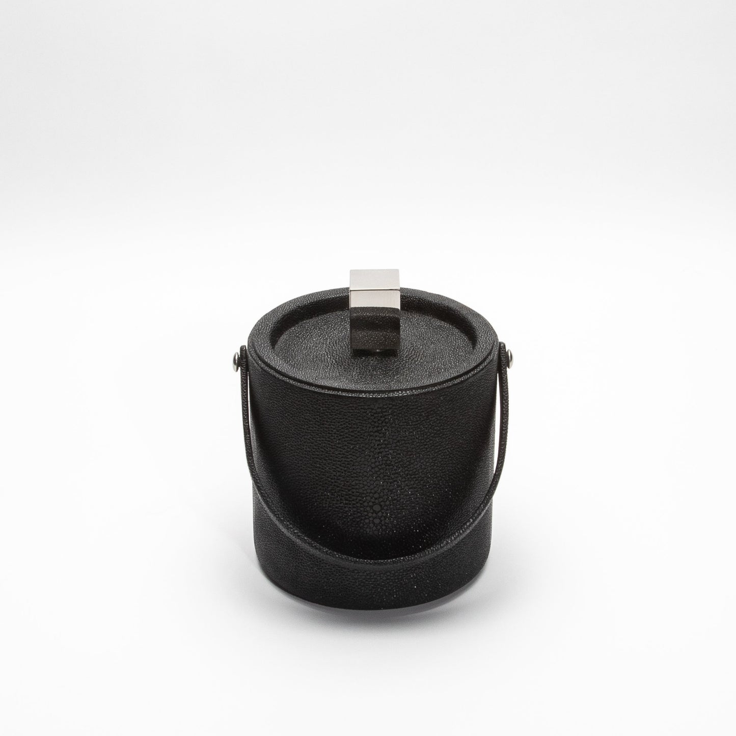 Ice Bucket in Black Shagreen with Stainless Steel by KIFU Paris