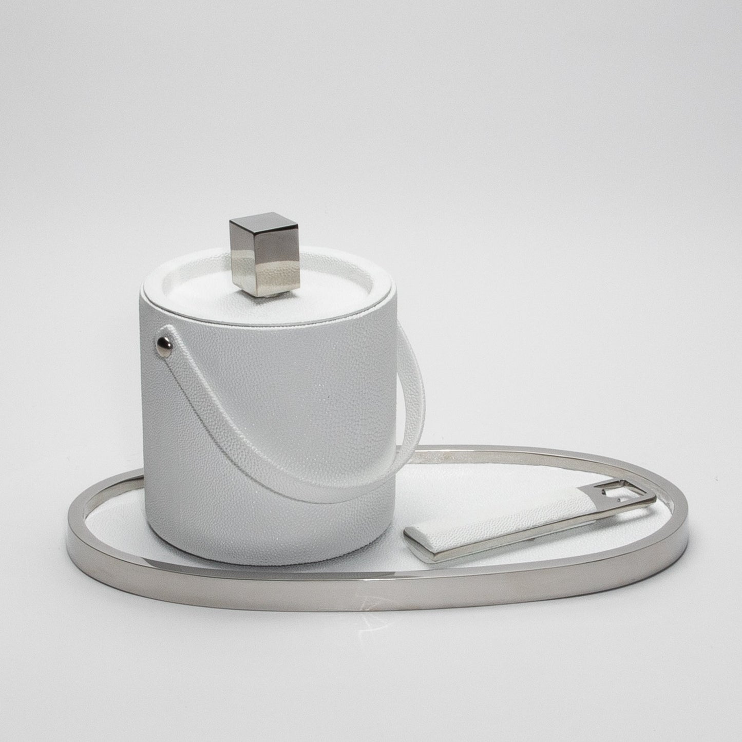 Ice Bucket in White Shagreen with Stainless Steel by KIFU Paris