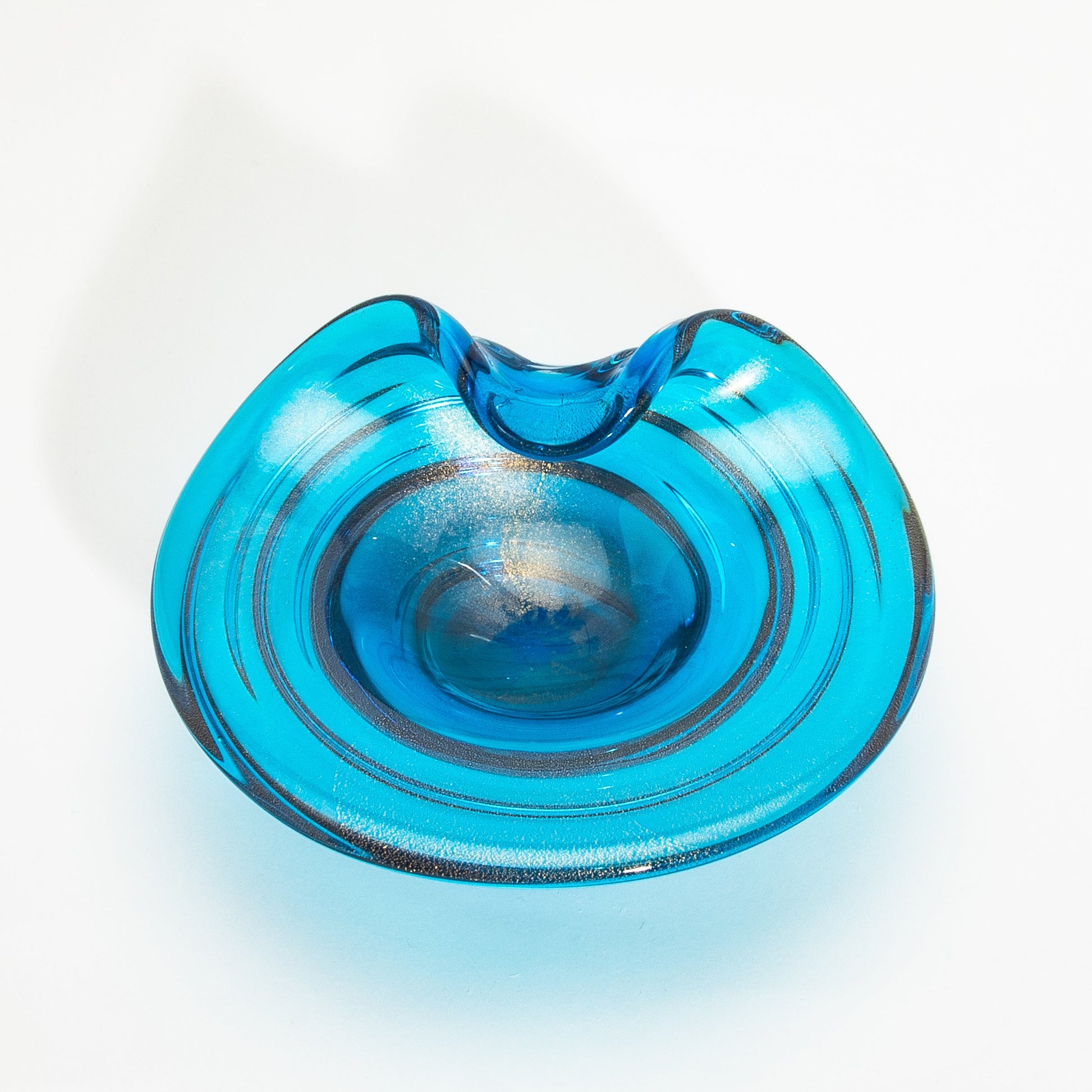 Murano Dish in Aqua Blue with 24-Karat Gold Flecks