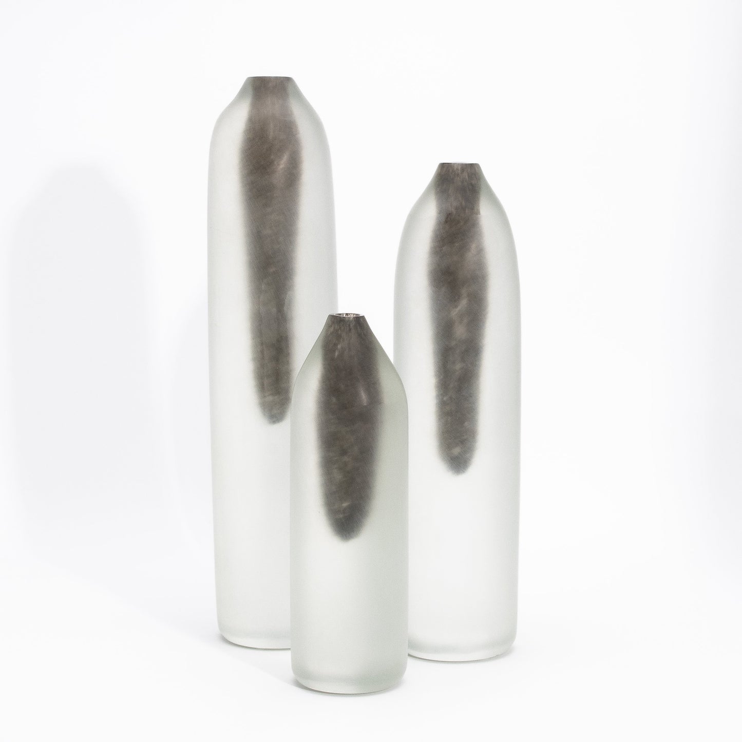 Set of 3 Murano Voda Vases / Bottles in Frosted Brass