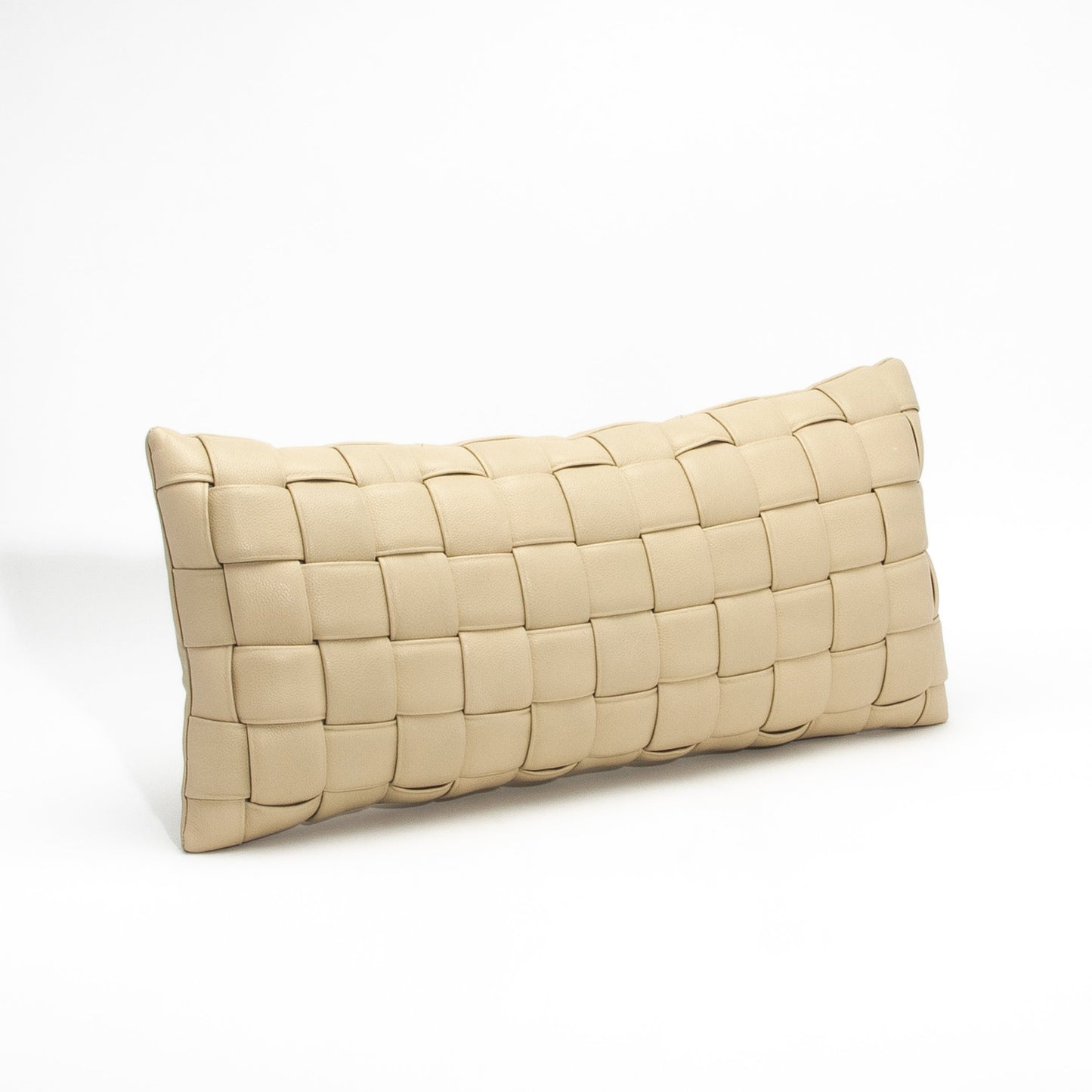 Cream Woven Leather Lumbar Pillow