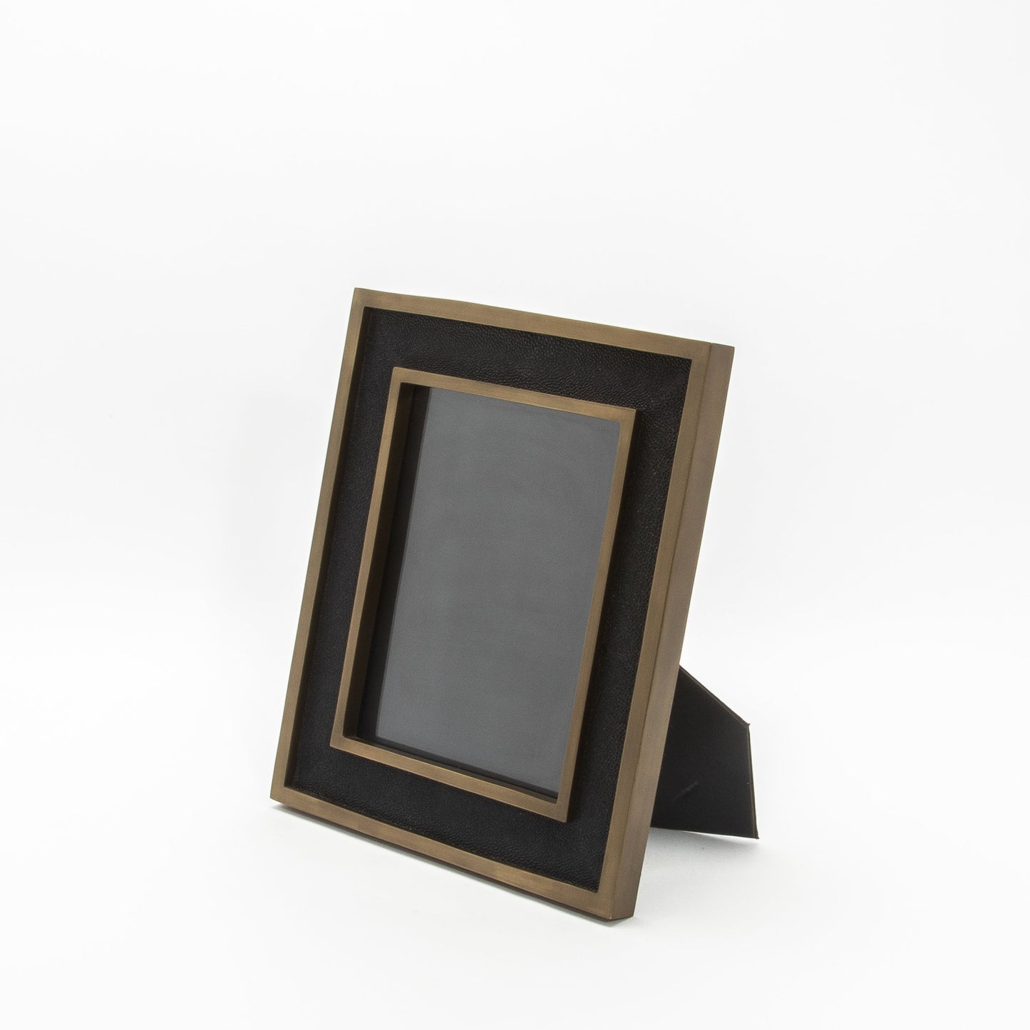 Picture Frame in Black Shagreen with Brass Details by KIFU Paris