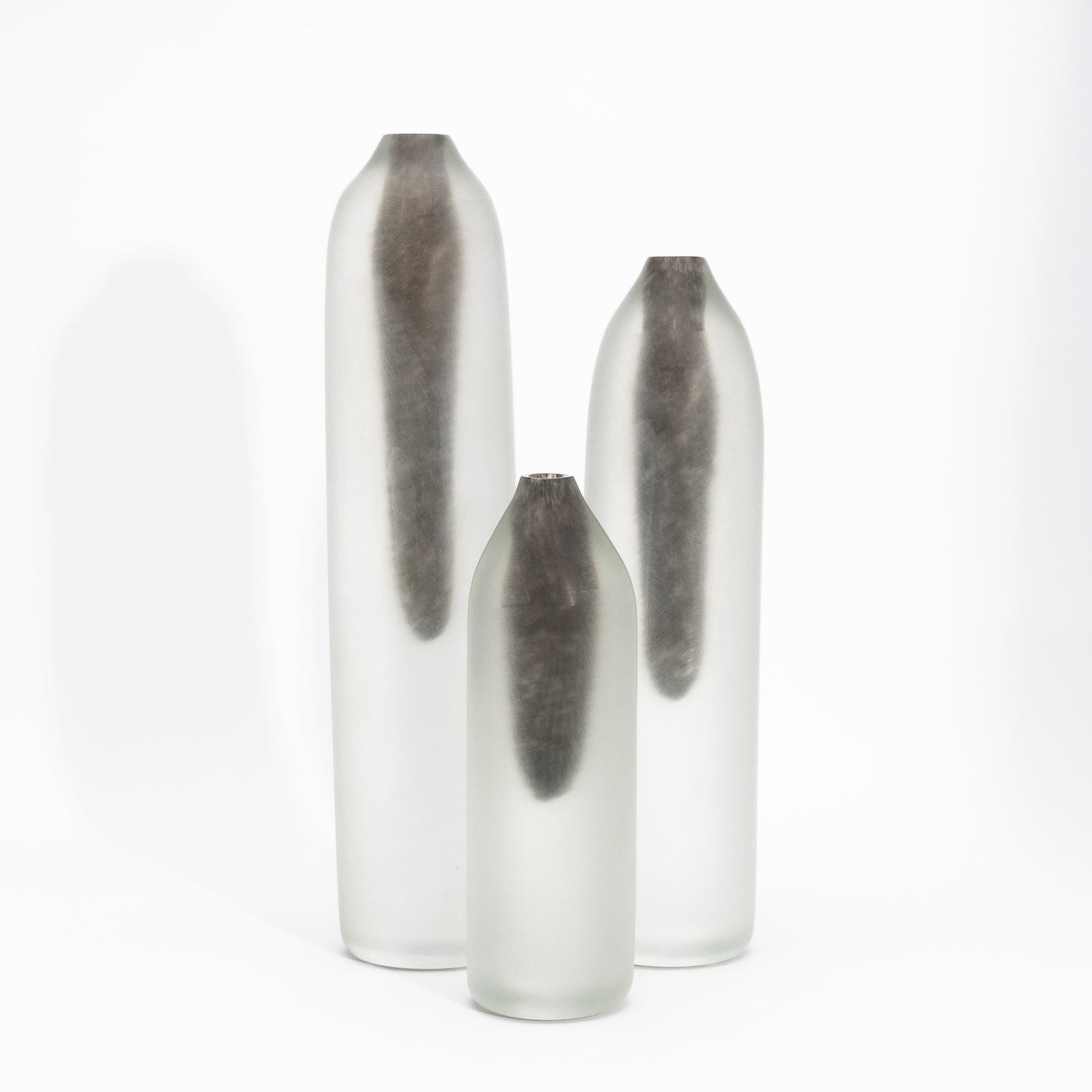 Set of 3 Murano Voda Vases / Bottles in Frosted Brass