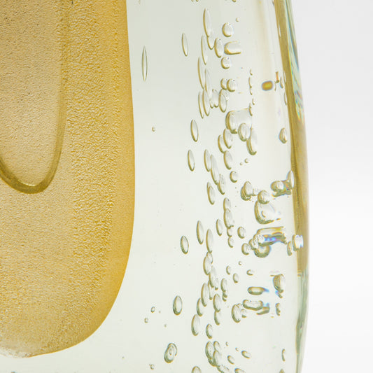 Murano Fluid Vase in Clear with 24-karat Gold Flecks and Bubble Details