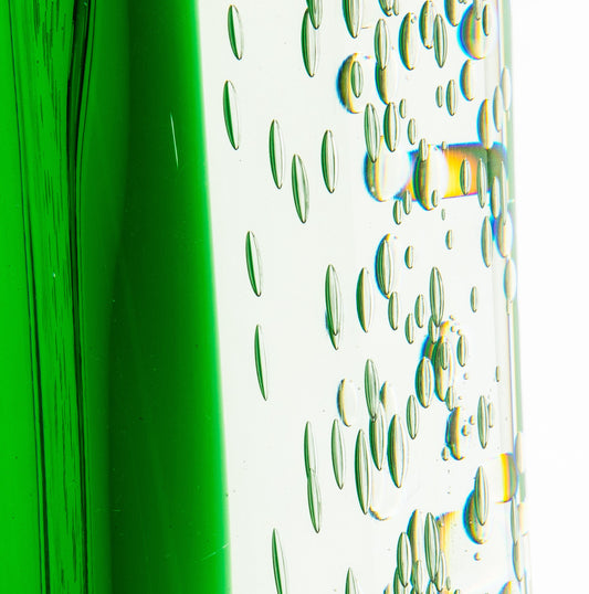 Murano Fluid Vase in Clear with Emerald Green and Bubble Details