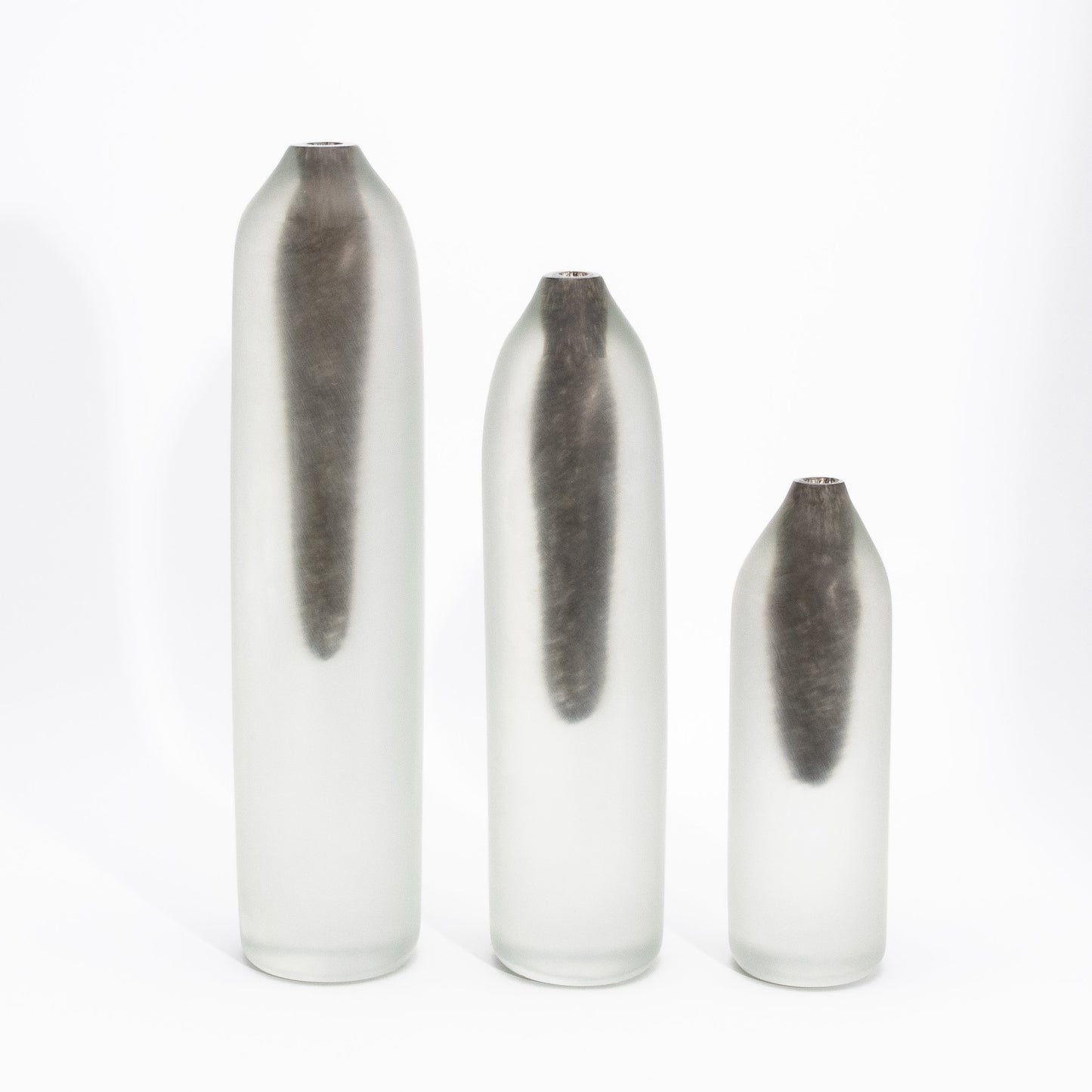 Set of 3 Murano Voda Vases / Bottles in Frosted Brass
