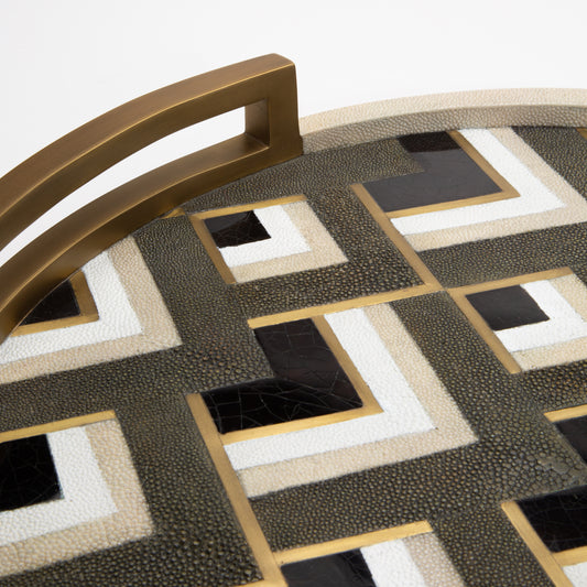Round Tray in Shagreen with Triangle Pattern by R&Y Augousti