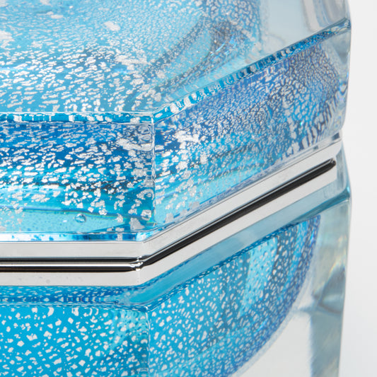 Murano Box in Aqua Blue with Silver Flecks and Chrome Fittings