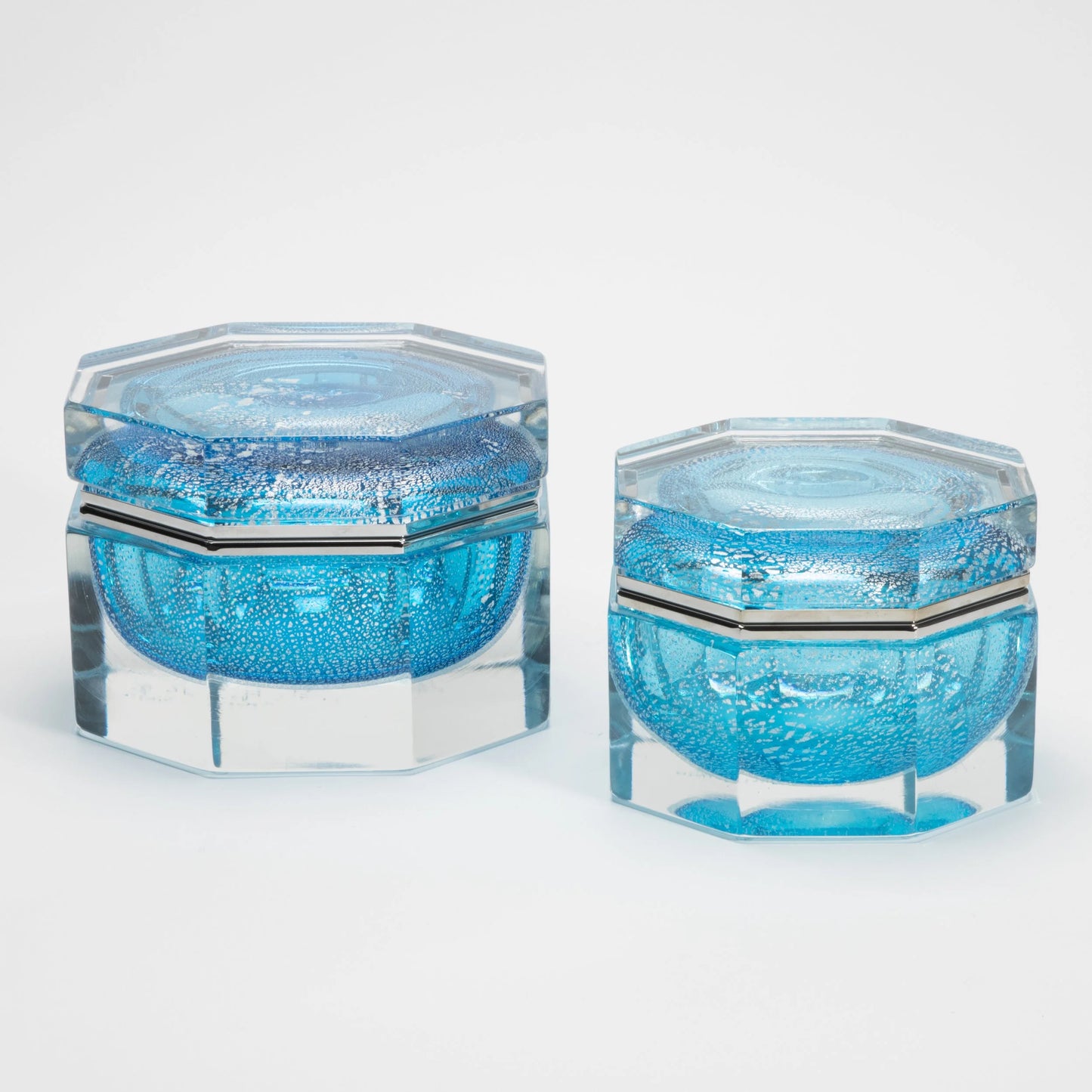 Murano Box in Aqua Blue with Silver Flecks and Chrome Fittings