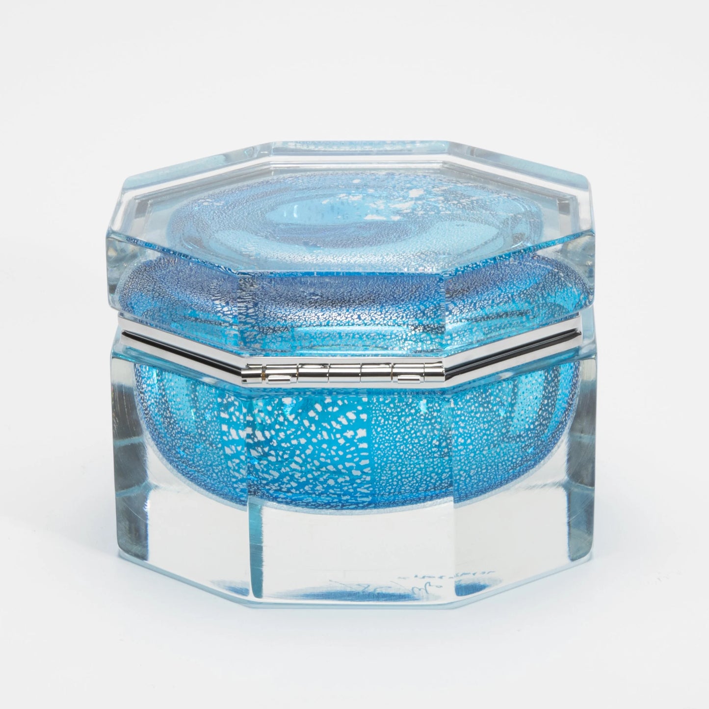 Murano Box in Aqua Blue with Silver Flecks and Chrome Fittings