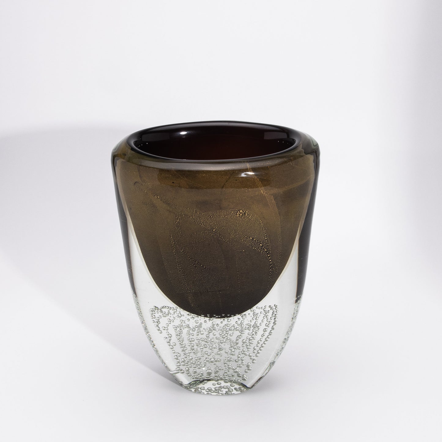 Murano Vase in Black / Clear with 24-karat Gold Flecks and Bubbles