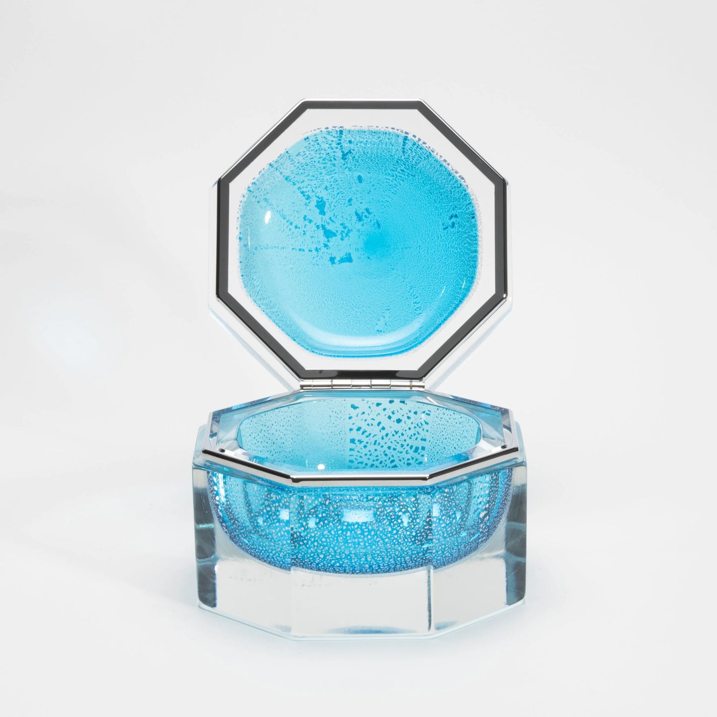 Murano Box in Aqua Blue with Silver Flecks and Chrome Fittings