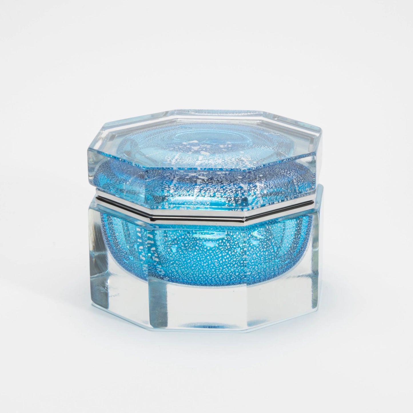 Murano Box in Aqua Blue with Silver Flecks and Chrome Fittings