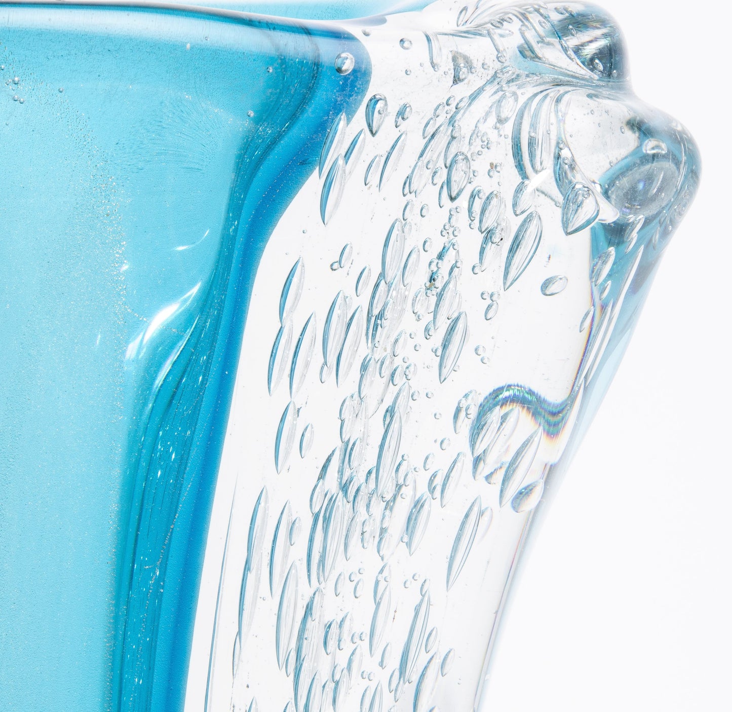Murano Modern Fluid Vase in Aquamarine Blue with Bubbles