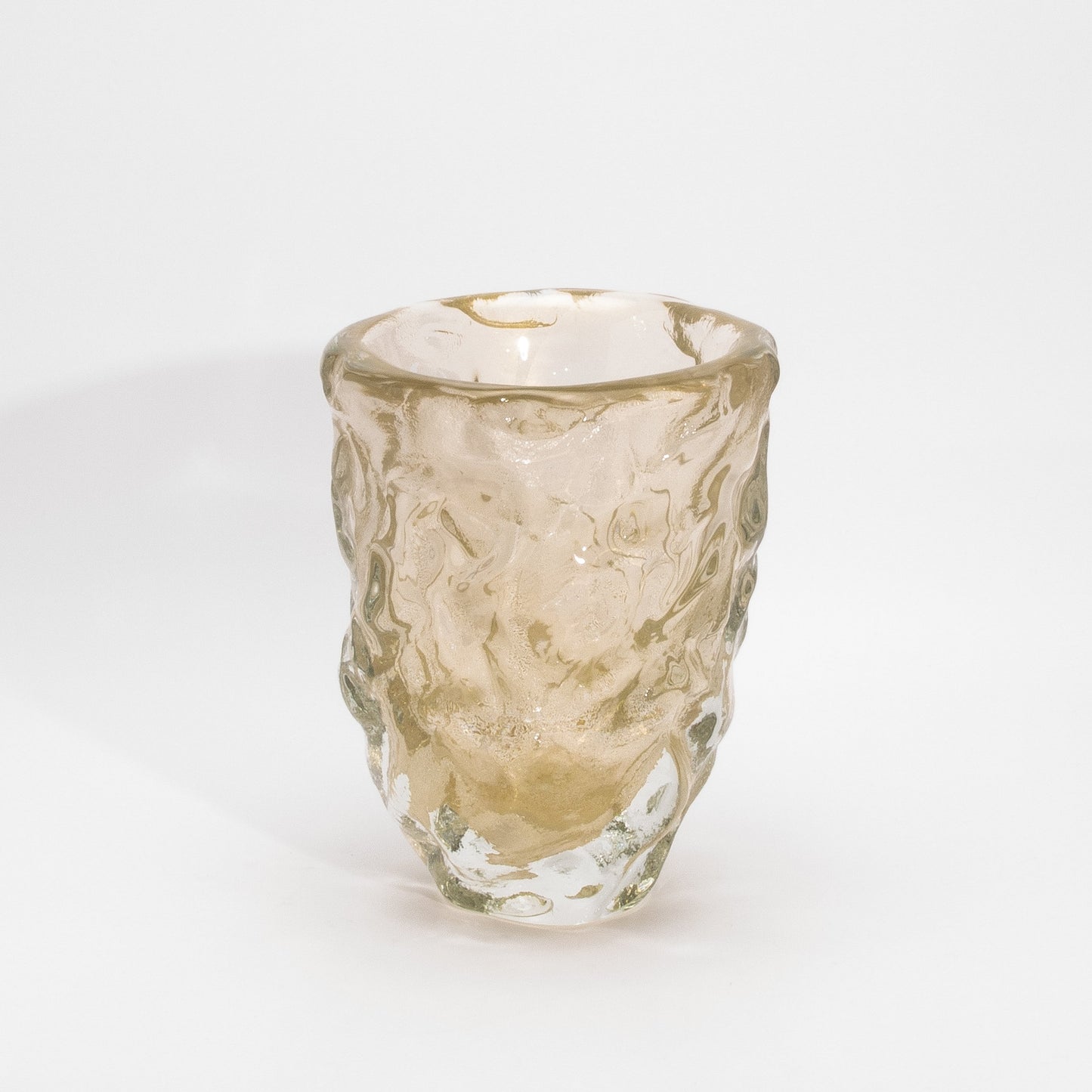 Murano Modern Sculptural Bowl in Clear with 24-karat Gold Flecks