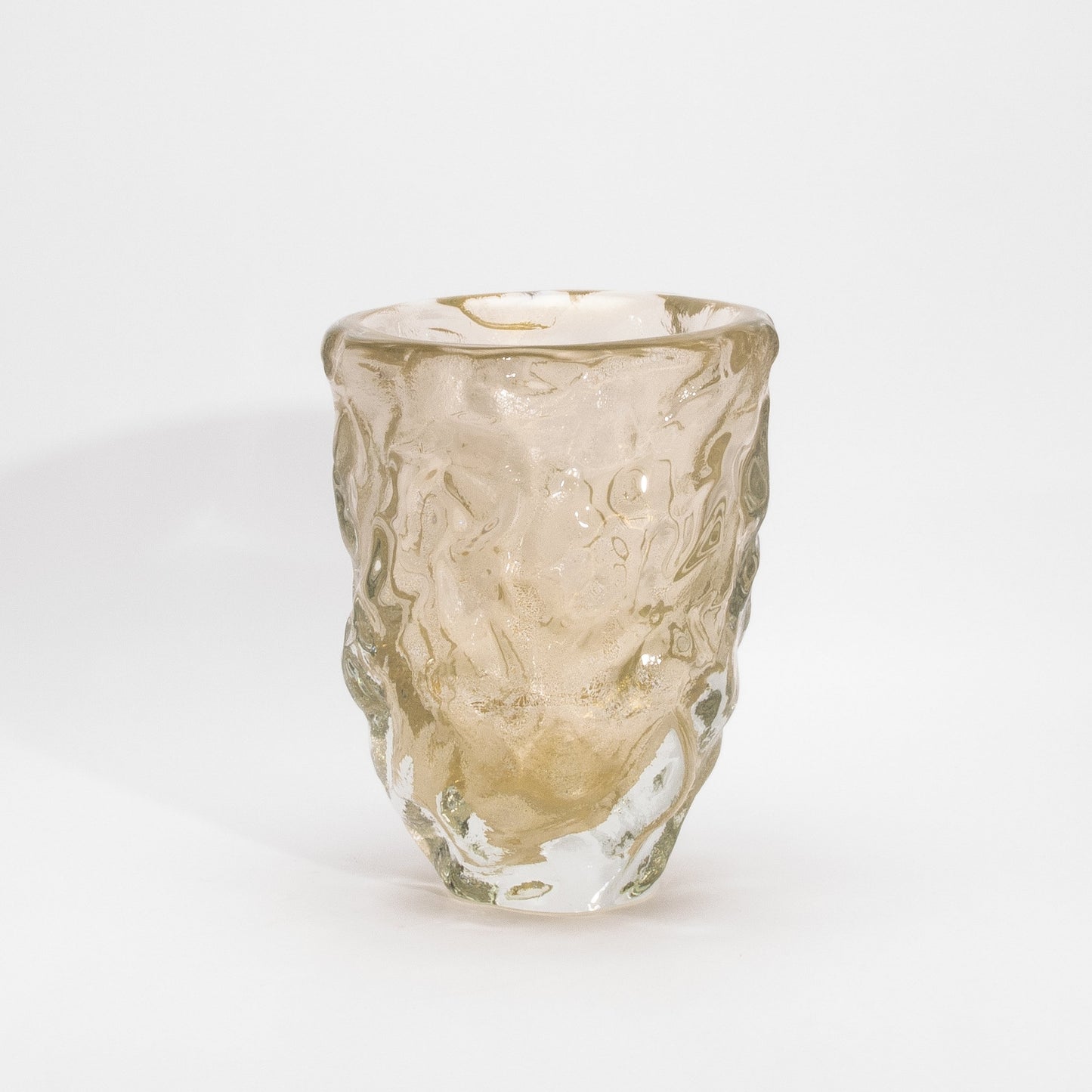 Murano Modern Sculptural Bowl in Clear with 24-karat Gold Flecks