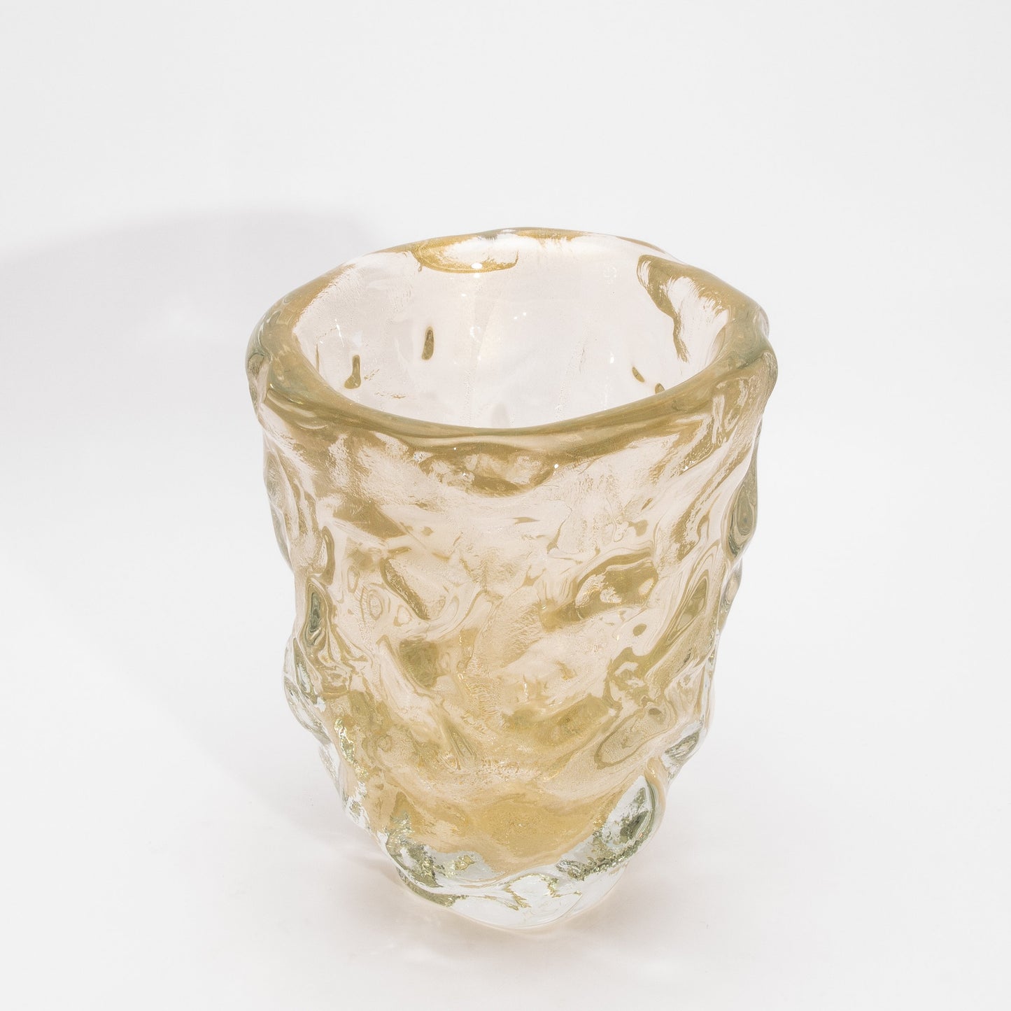 Murano Modern Sculptural Bowl in Clear with 24-karat Gold Flecks