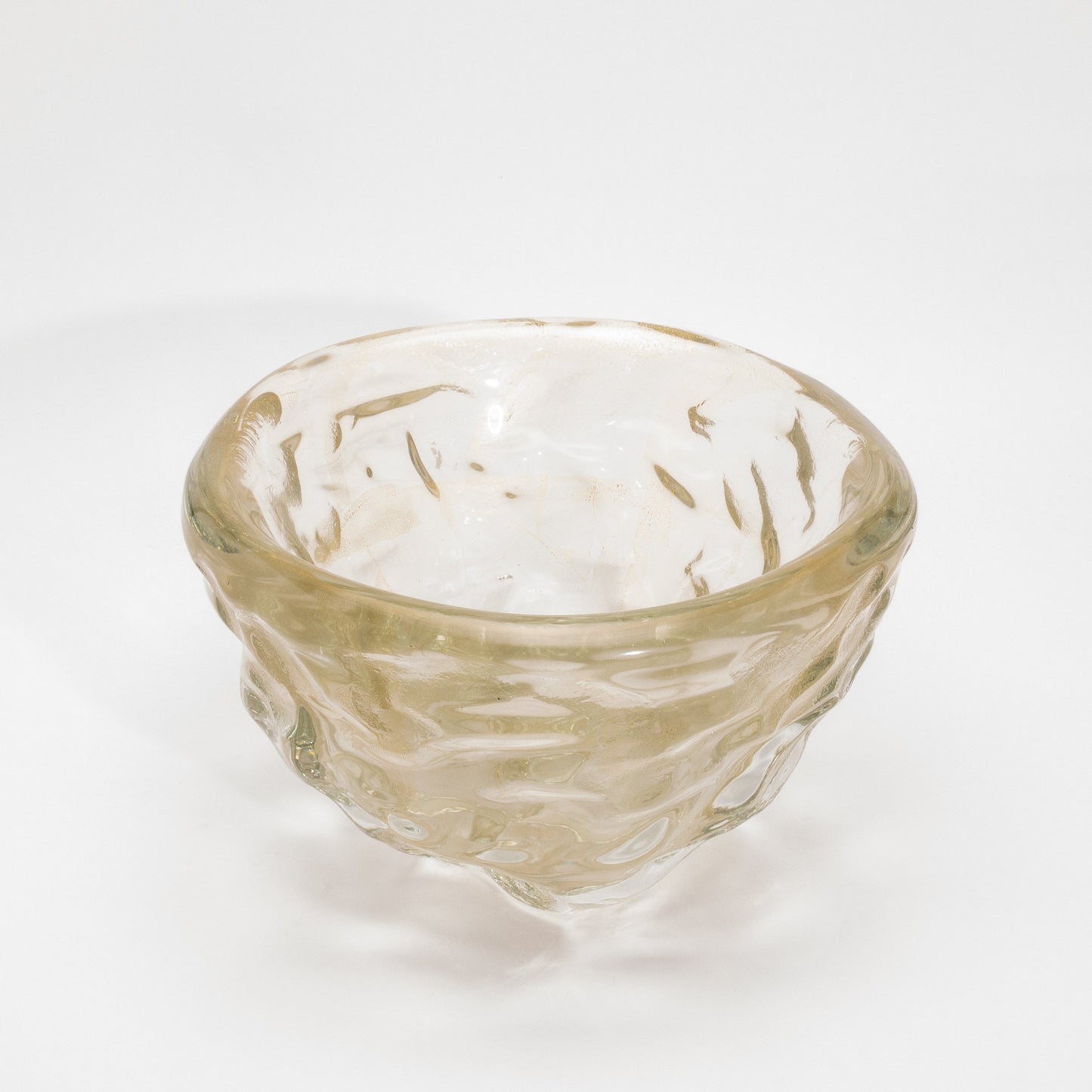 Murano Modern Sculptural Bowl in Clear with 24-karat Gold Flecks