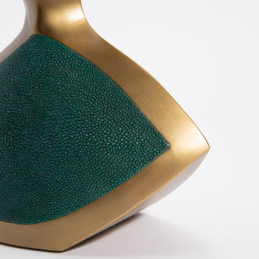Modern Sculptural Vase in Brass with Emerald Green Shagreen by R&Y Augousti