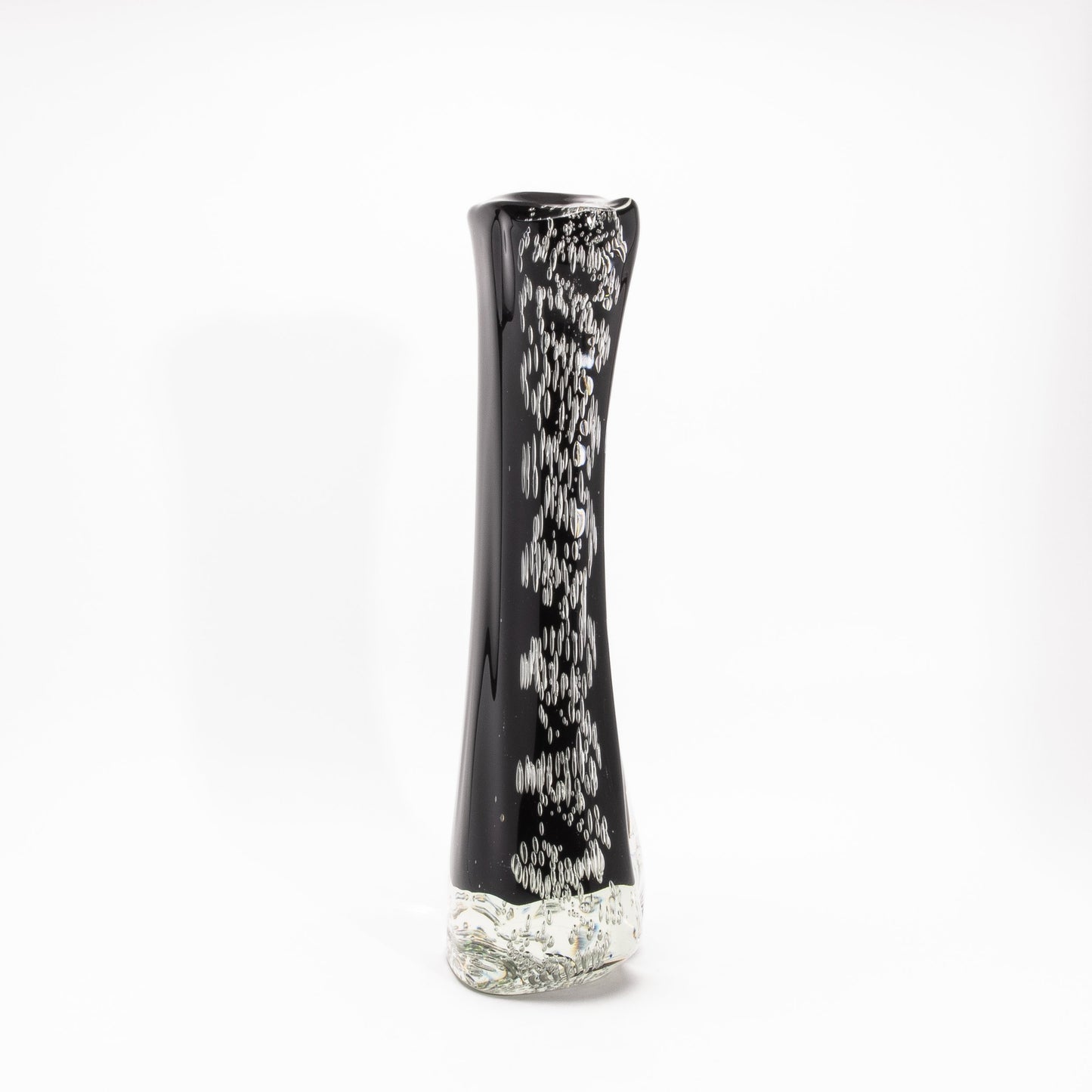 Murano Modern Fluid Vase in Onyx Black with Bubbles