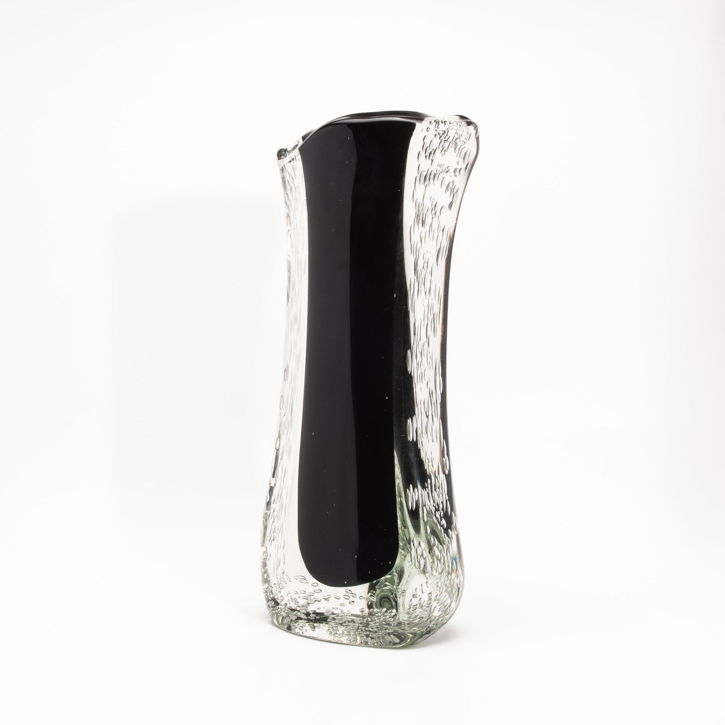 Murano Modern Fluid Vase in Onyx Black with Bubbles