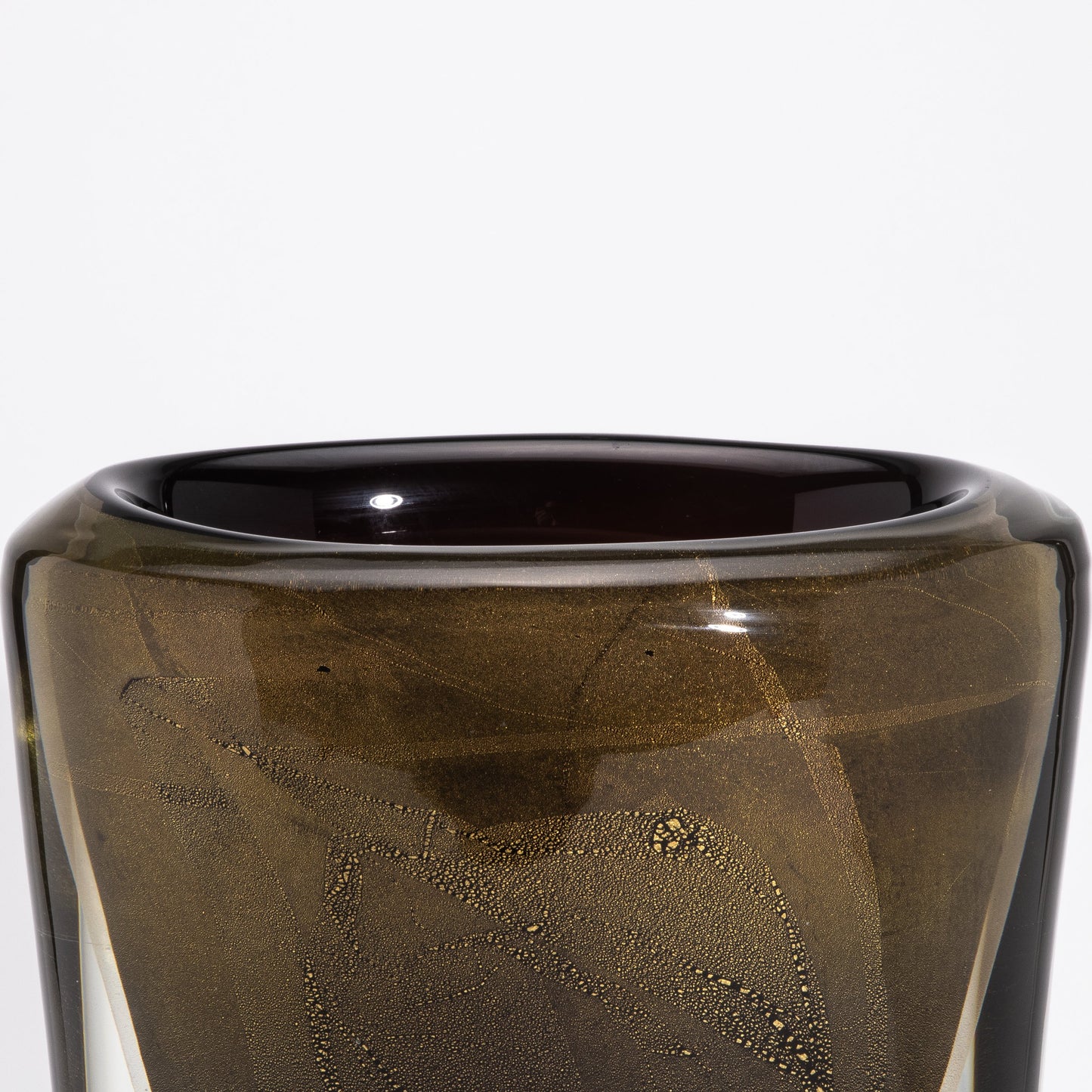 Murano Vase in Black / Clear with 24-karat Gold Flecks and Bubbles