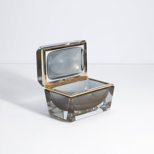 Murano Box with Brass Fittings in Grey with 24-Karat Gold Flecks