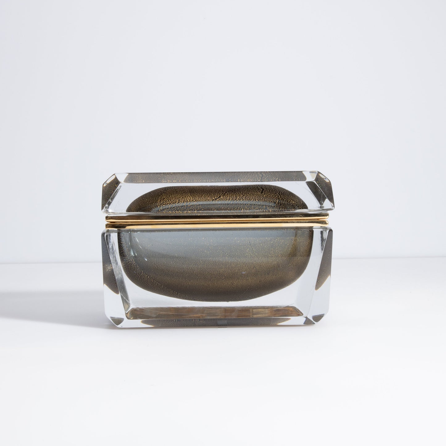 Murano Box with Brass Fittings in Grey with 24-Karat Gold Flecks