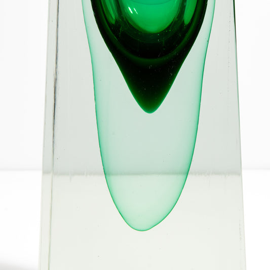 Murano Vase with Square Base in Emerald Green