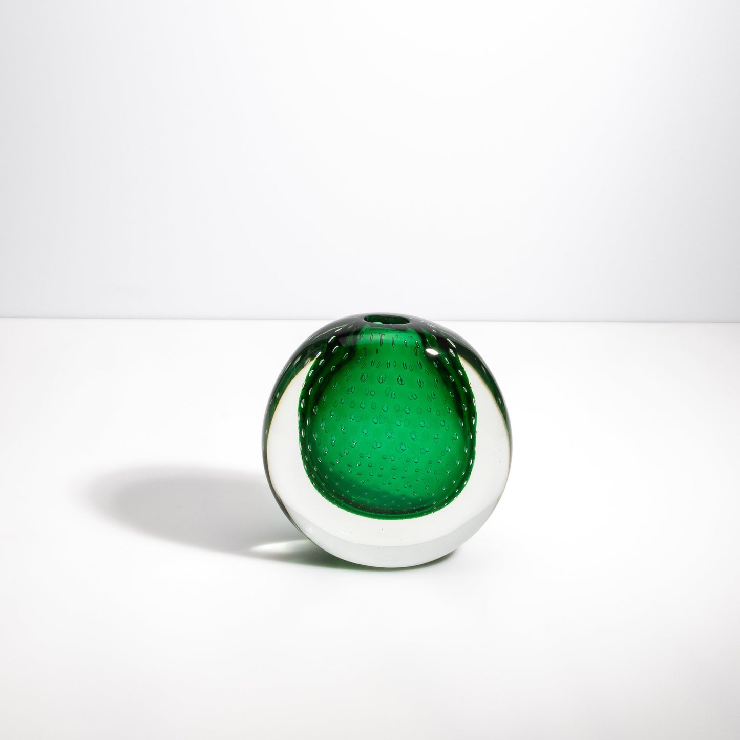 Murano Pois Vase with Bubbles in Emerald Green