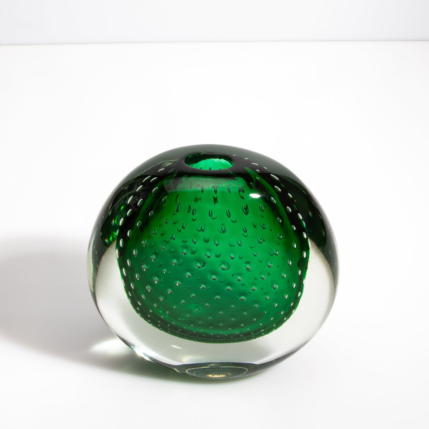 Murano Pois Vase with Bubbles in Emerald Green